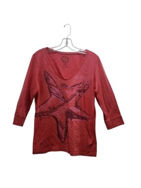 Life Is Good Women's Semi Fitted V-Neck Starfish Graphic Top  Rust Size M Beach